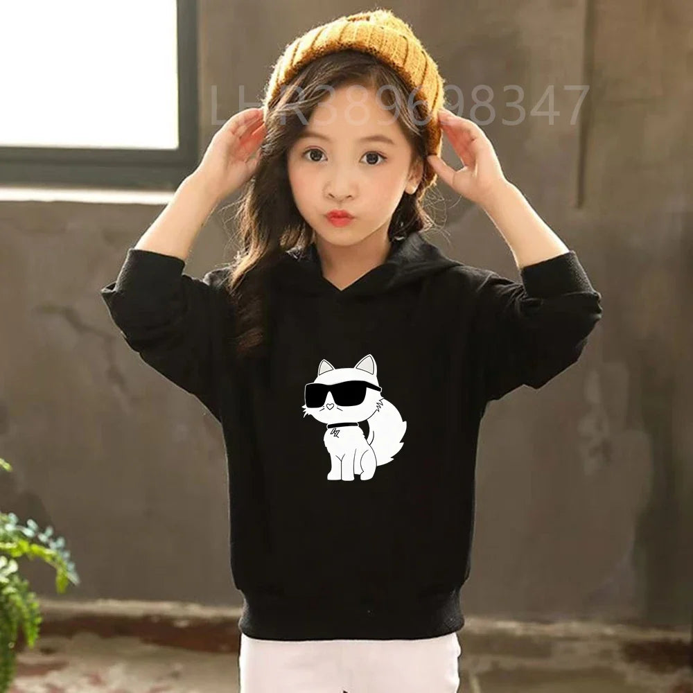 White Cat Black Cat Children's Hoodies Top+Bottom Suit Girls Pink Boy Black Age 3-12 Coat Casual Toddler Long Sleeves Clothing