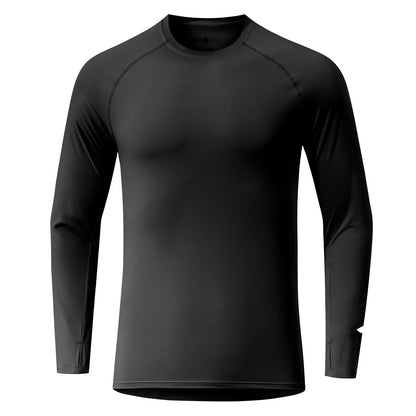 Mens Autumn Running T-Shirt Long Sleeve Anti-UV Workout Tops Shirts Training Shirt with Thumb Hole Anti-Static Cuff Quick Drying