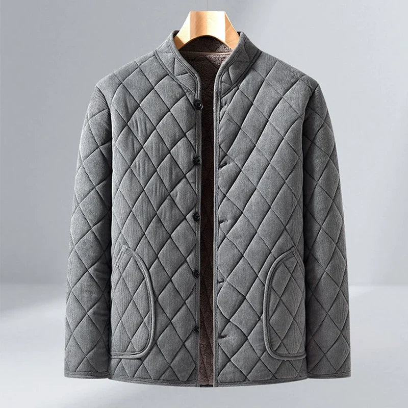 Mens Winter Jacket Windproof Thickened Padded Jacket Casual Diamond Warm Fleece Lined Coat Middle-Aged Dad's Solid Outdoor Wear