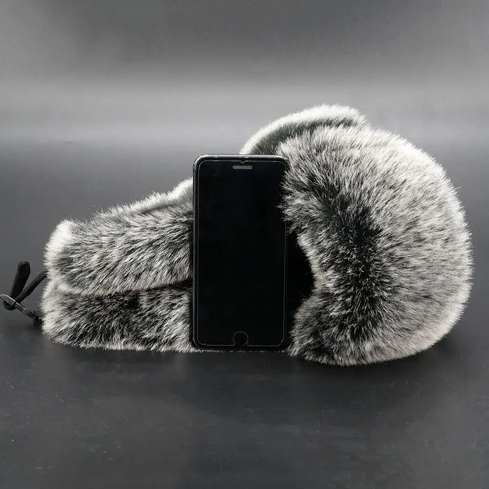 Suede Leather Russian Cossack Ski Cap Earflap Bonnet Faux Fur Earflap Bomber Hats Trapper Hat