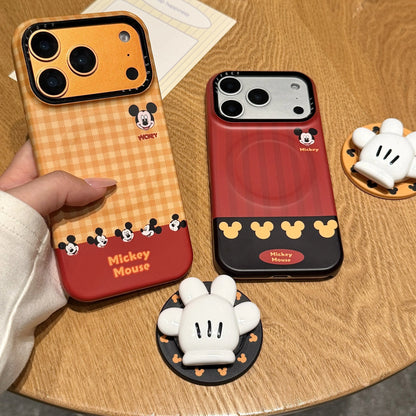 Cute Mickey Glove For Magnetic Phone Case with Stand 3D Hand Shape Grip Holder for 17 16 15 14 13 Pro Max  Disney Cartoon Cover.