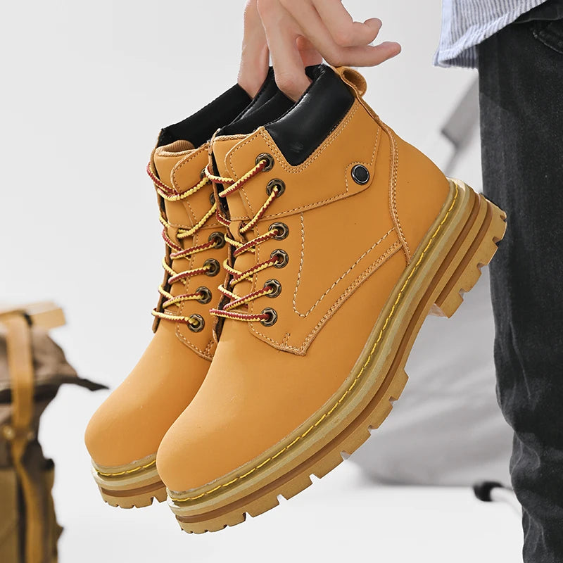 Handmade Outdoor Men Genuine Leather Boots Male Comfortable Business Party Casual Shoes Street Thick Sole Lace Up Shoes Big Size