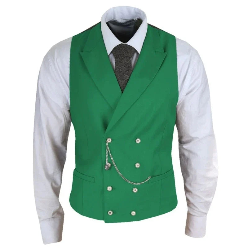 Men Vest White Solid With Lapel Double Button Waistcoat For Banquet Birthday Wedding Business Work Formal Set Men Suit Vest