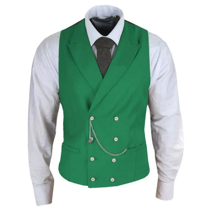 Men Vest White Solid With Lapel Double Button Waistcoat For Banquet Birthday Wedding Business Work Formal Set Men Suit Vest