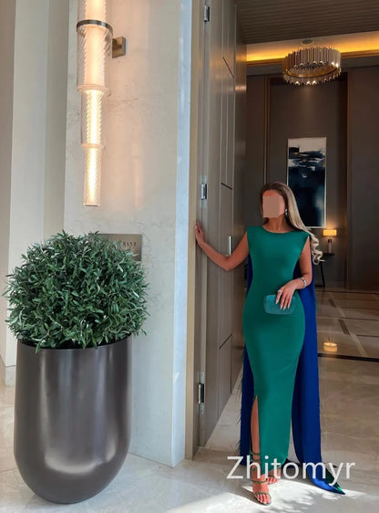 Customized Elegant Jewel Sheath Watteau Evening Dresses Rhinestone Tassel s Floor length فساتين للحفلات الراقصة vestidos para ev