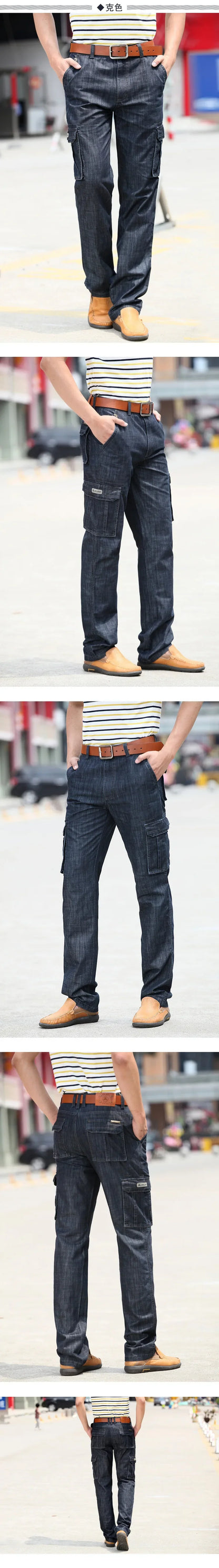 High Quality Men's Jeans Multi Pocket Denim Cargo Pants Oversized Casual Pants Men Clothing Loose Trousers 29-44