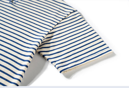 Summer men's pure cotton T-shirt, retro striped V-neck T-shirt from the United States, fashionable and versatile casual style
