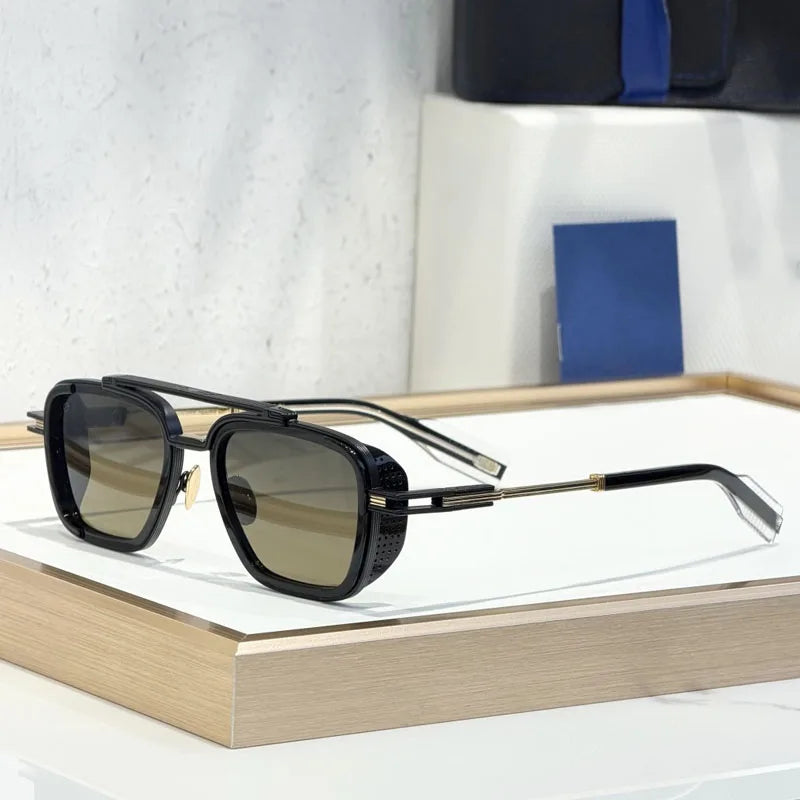 Gradient Square Classical Alloy Sunglasses for Men Women Acetate Luxury Brand Designer UV400 High Quality Eyeglasses with Case