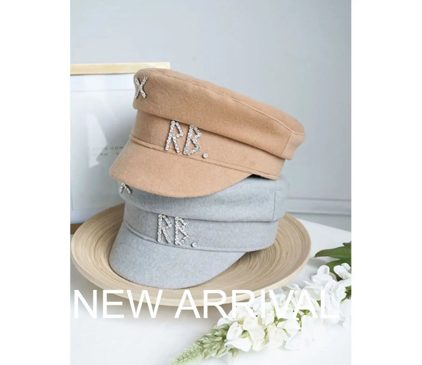 Autumn Winter Newsboy Caps Women Wool Diamond Letter Caps Baker Boy Cap S-XL