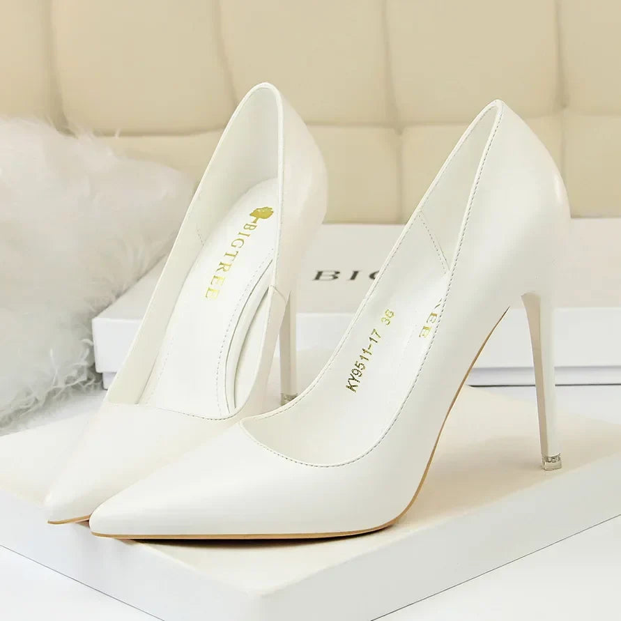 Plus Size 34-43 Woman Classic Concise 7.5cm 10.5cm High Heels Lady Elegant Colorful Pumps Scarpins Yellow Mid Low Heels Shoes