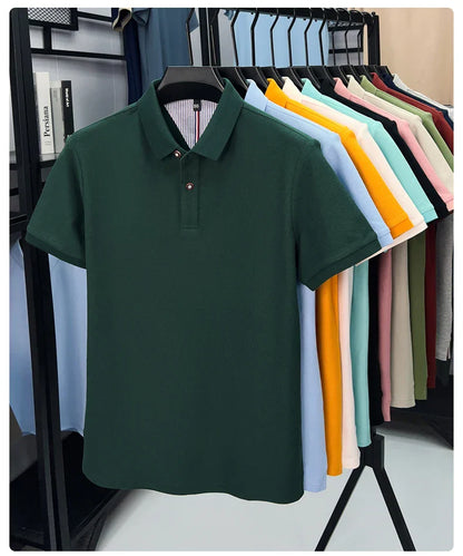 100% pure cotton high-end short sleeve polo shirt men's summer fashion new breathable Korean business casual golf brand T-shirt
