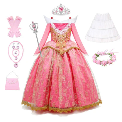 Girls Sleeping Beauty Aurora Princess Halloween Cosplay Dress Off Shoulder Kids Gift Carnival Party Fancy Princess Clothing