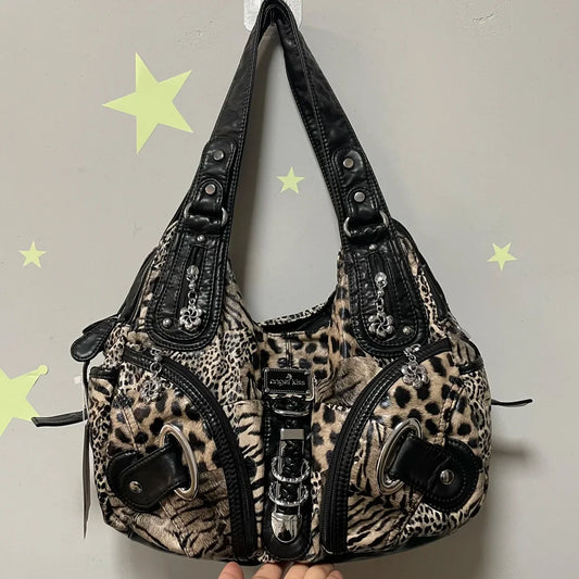 Vintage Women Handbags Fashion Leopard Shoulder Bag Top-handle Handbag Satchel Dumpling Shoulder Bag Tote Hobos Large Purse
