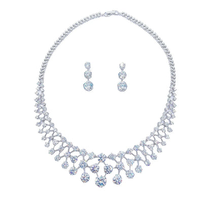 Jewelry Set with Round-Cut Necklace and Dangle Earrings Elegant Sparkling Bridal Accessories for Banquets Wedding