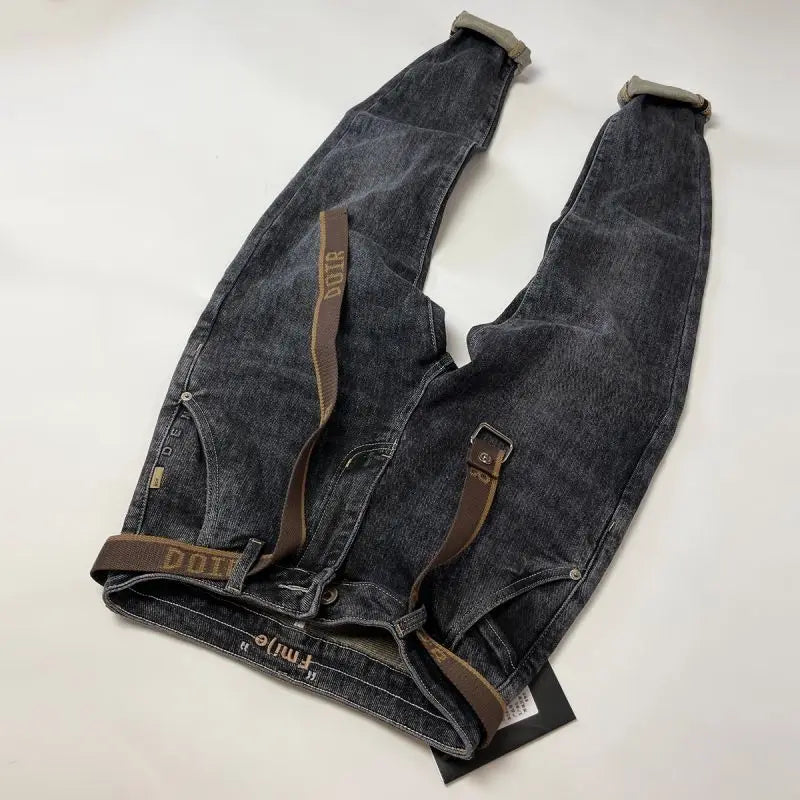 High Quality Fashion Luxury Washed Men's Slim Jeans Elasticity Black and Gray Classic Designer Cargo Denim Boyfriend Jeans Men
