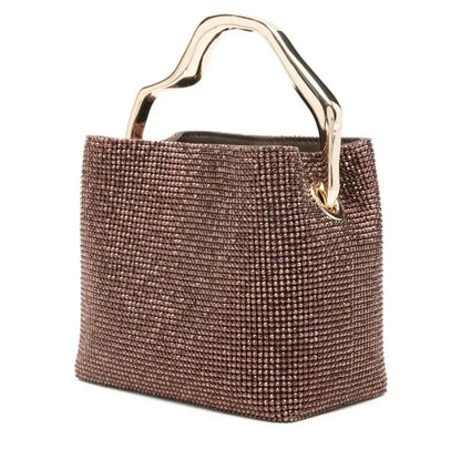 Luxury Satin Bucket Bag Women's Handbag Crystal Shiny Rhinestone Diamond Evening Bag Wedding Party Clutch Purse Crossbody Bag