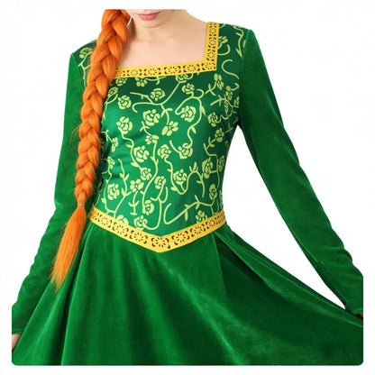 Cosplay Shrek Costume Anime Fiona Princess Dress Wig Woman Long Sleeves Green Dress Halloween Cosplay Halloween Carnival Clothe