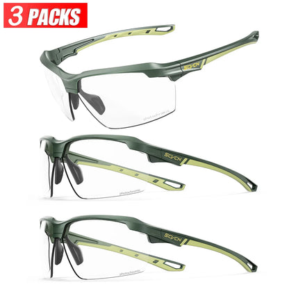 3PACKS Photochromic Cycling Sunglasses Glasses Bike MTB Bicycle Hiking Golf UV400 Sports Glasses for Men Women Baseball