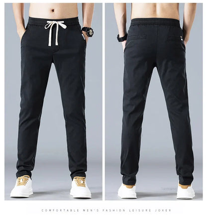 Spring Summer Men's Casual Pants Korean Fashion Cotton Thin Soft Elastic Slim Business Trousers Black Green Khaki