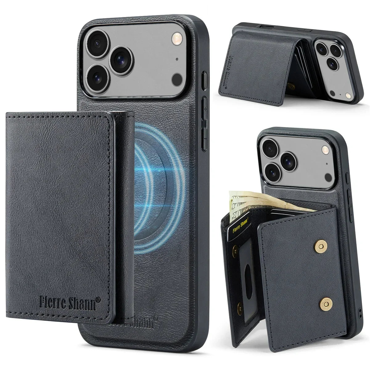 Wallet Cards Slot Leather Phone Case for IPhone 17 Air 17 Pro Max 15 16 Plus 14 13 12 11 Magnetic Magsafe Kickstand Back Cover