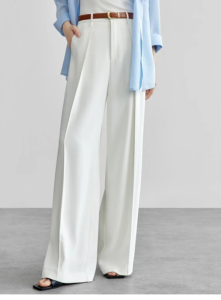 Women's Tailored Trousers Formal Solid High-waist Folds Twill Workwear Pockets Full-length Pants 2026 Spring 151K57704