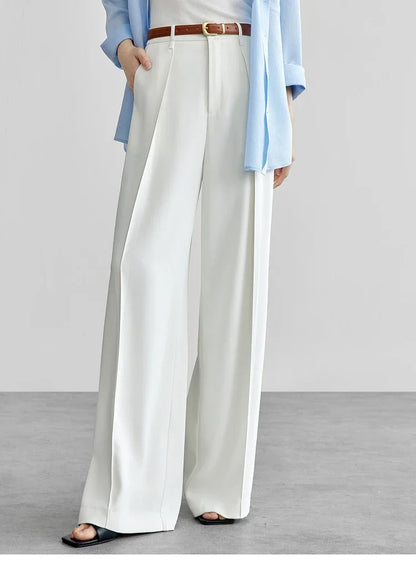 Women's Tailored Trousers Formal Solid High-waist Folds Twill Workwear Pockets Full-length Pants 2026 Spring 151K57704