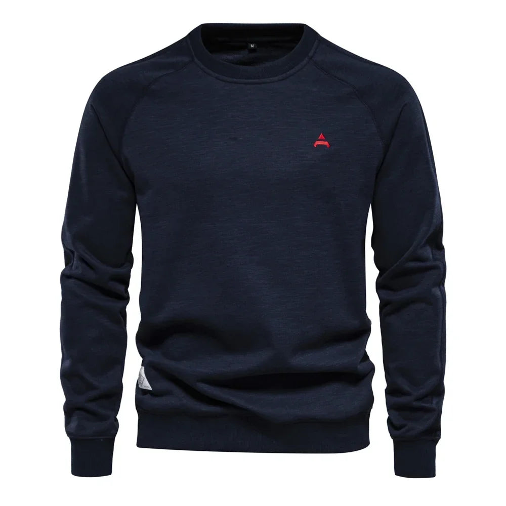Brand Quality Mens Cotton Blend Crew Neck Sweatshirt Casual Sport Pullover Solid Embroidery Sweatshirts for Men