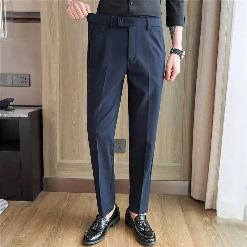 Men Suit Pants 2026 Spring Elastic Waist Solid Slim Fit Dress Pants Office Business Casual Trousers High Quality Men's Clothing