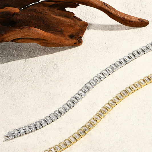 Bracelet de tennis en zircone, taille émeraude 5*3mm, pour femme et homme, en argent sterling S925 plaqué or, cadeau de mariage, bijoux fins, nouveau