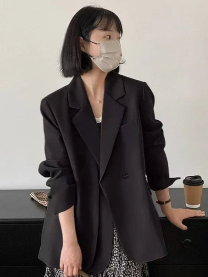 Spring Women Blazer Office Lady New Suits Female Vintage Breasted Jacket Casual Pockets Women's Suits Coat Blazers Suits