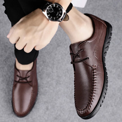 Italian Brand Men's Genuine Leather Casual Shoes Handmade Soles Loafers Lace Up Breathable That's Oxford Shoes for Summer