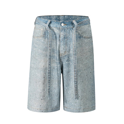 Full Rhinestone Print Washed Blue Baggy Jeans Mens and Women Ropa Hombre Streetwear Solid Casual Denim Trousers Loose Cargos