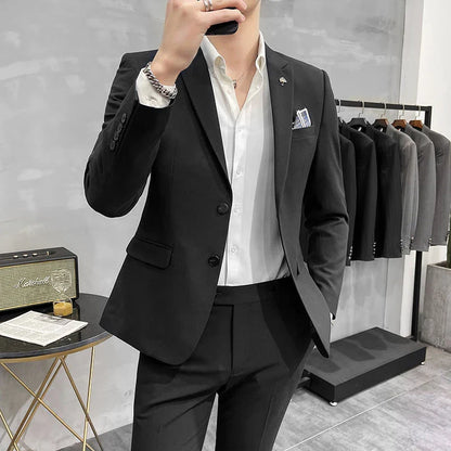 ( Blazer + Pants ) High End Brand Plaid Men's Casual Formal Office Business Suit Groom Wedding Dress Slim Suit Jacket Trousers