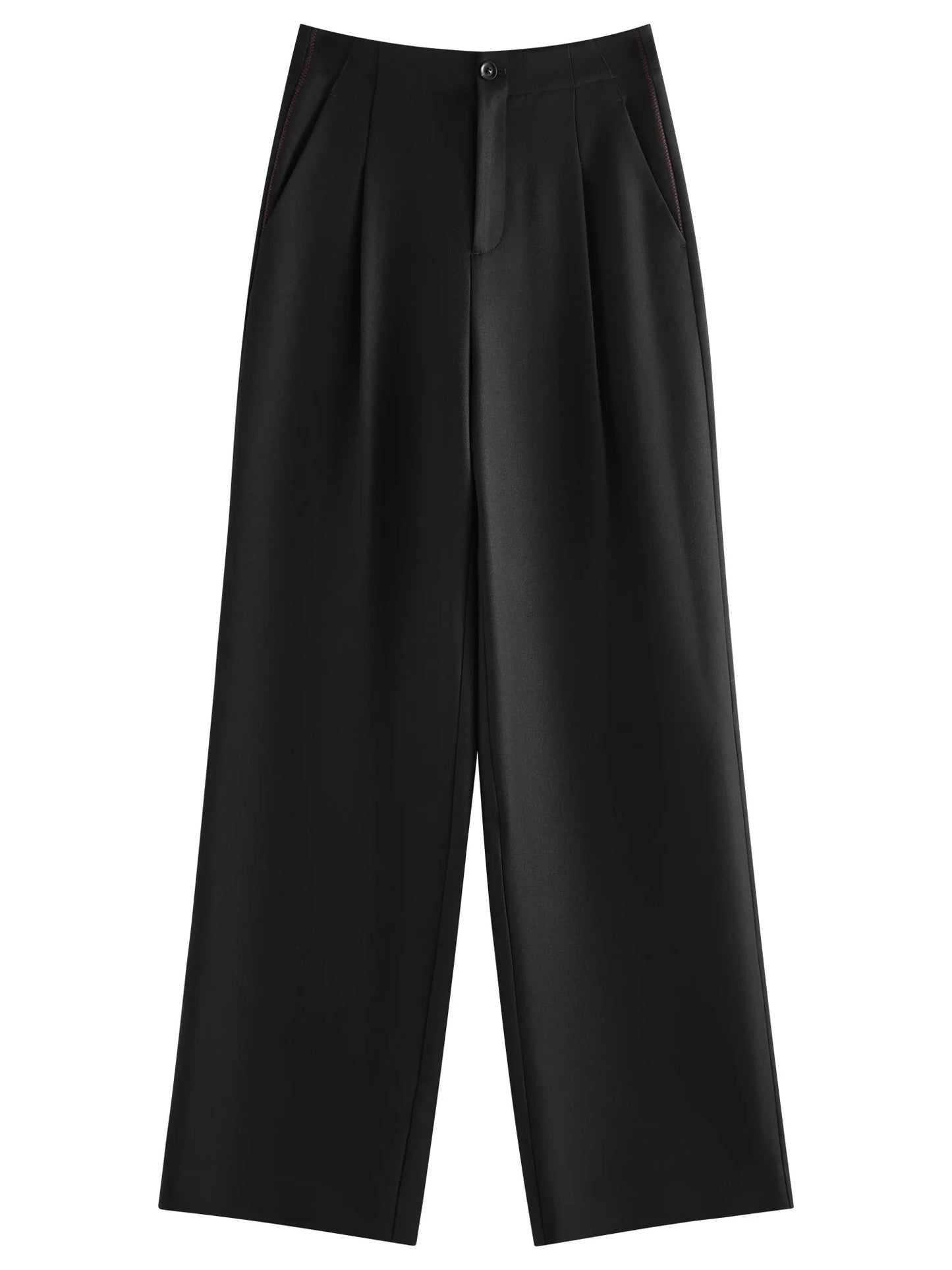 FSLE Women Spring Black Suit Sets Office Lady Temperament Short Single Button Blazers Full Length Trousers 25FS11065+25FS11066