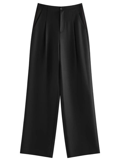 FSLE Women Spring Black Suit Sets Office Lady Temperament Short Single Button Blazers Full Length Trousers 25FS11065+25FS11066