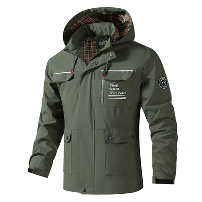 Hooded Waterproof Jacket Men Outdoor Softshell Zip Up Outwear Windbreaker Hiking Camping Coats Lightweight Spring Autumn Coats