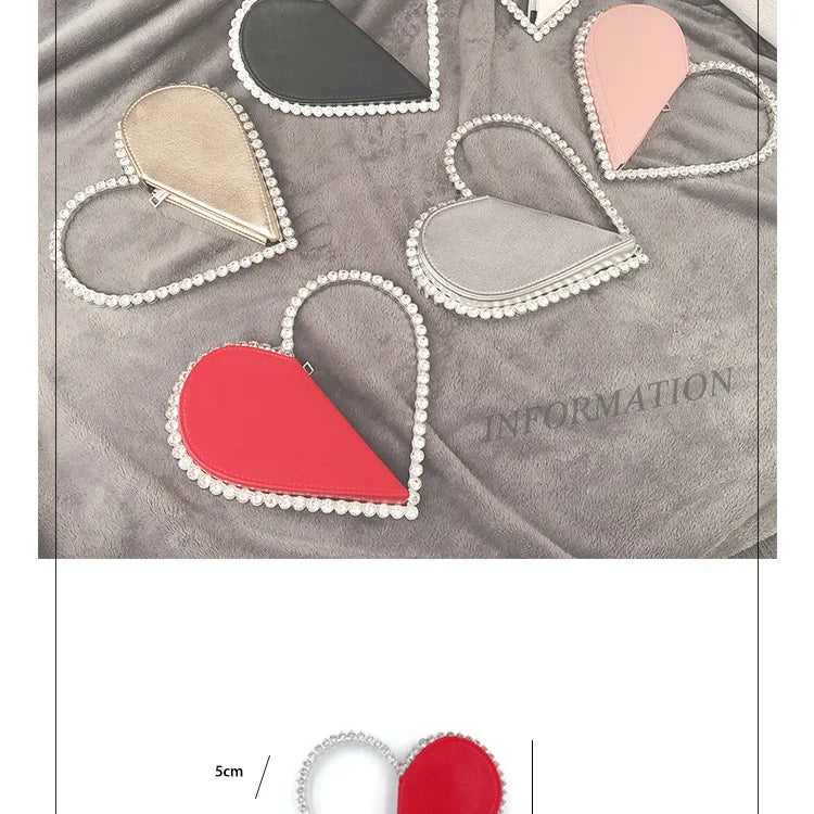 Diamond Red Heart Evening Clutch Women's Designer Chic RhinestoneBlack Wallet Wedding Party Sac A Main