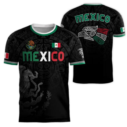 Mexico Aztec T-Shirt Men Women Mexican Eagle Emblem Graphic Tee Football sportswear, outdoor casual fashionable streetwear