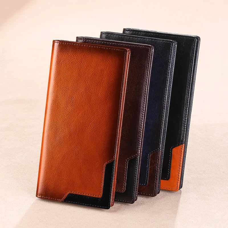 Wallet men's genuine leather new wallet long card bag storage silver foreskin clip hand-held bag gift