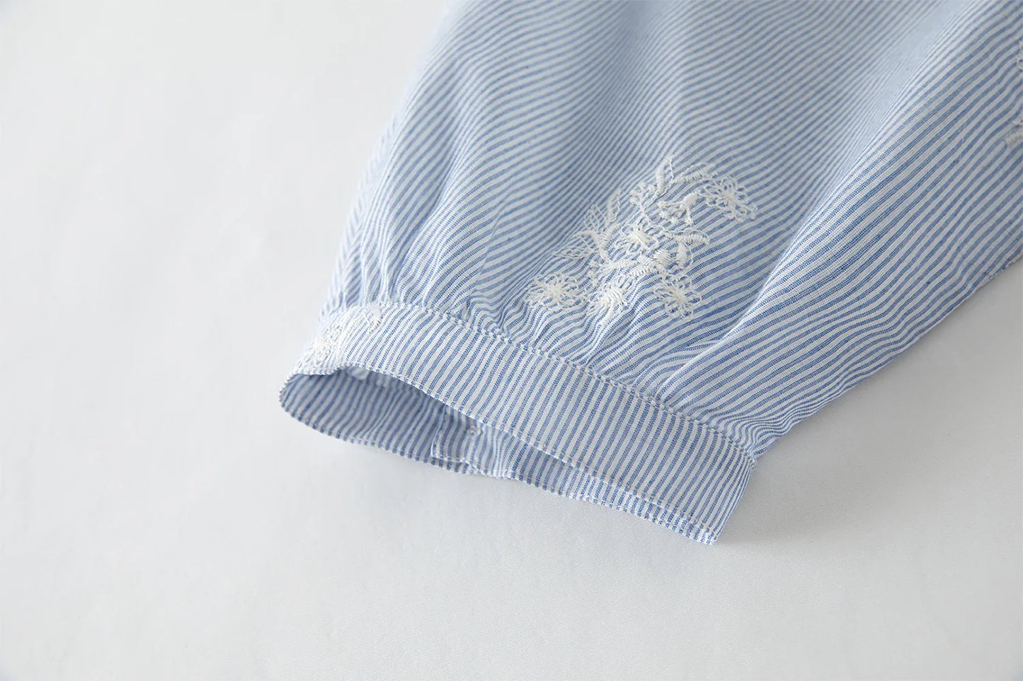 Summer Garden Embroidery Heavy Striped Shirt Women 2025 Summer New Back Hollow Top 25FS12883