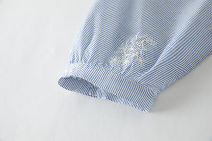 Summer Garden Embroidery Heavy Striped Shirt Women 2025 Summer New Back Hollow Top 25FS12883