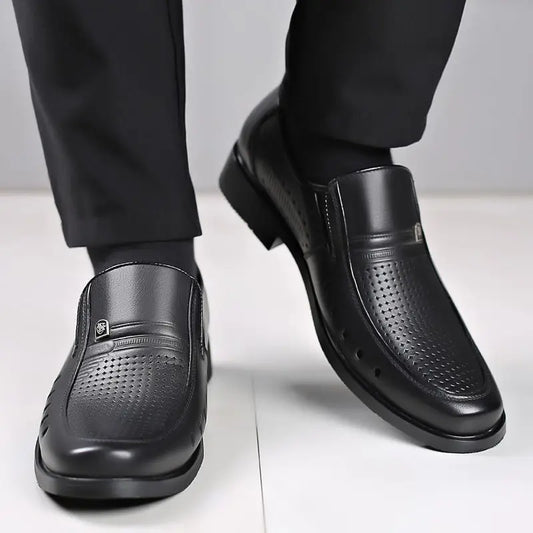 Hollow Breathable in Summer Round Toe Dress Shoes Man Soft Leather Casual Footwear 2025 Style Gentleman New Social Shoe for Men
