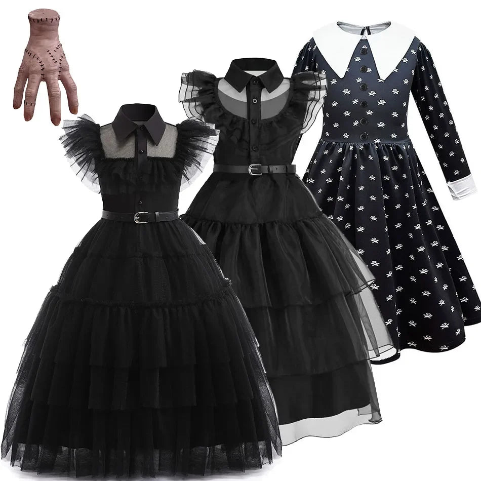 Girls Princess Dress Child Birthday Party Layered Disguise Kids Cosplay Halloween Fantasy Dark Gothic Dancing Costume 4-12Years