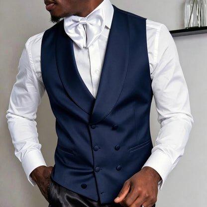 Men Vest White Double Breasted Solid With Lapel Waistcoat For Wedding Banquet Business Work Office Casual Daily Men Suit Vest