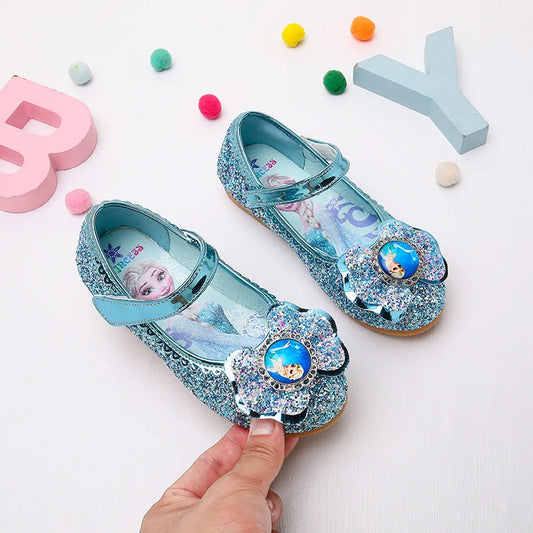 Frozen Girls Princess Shoes Spring and Autumn Flat Paillette Shoes Children's Soft Sole Baby Casual Shoe Party Shoes
