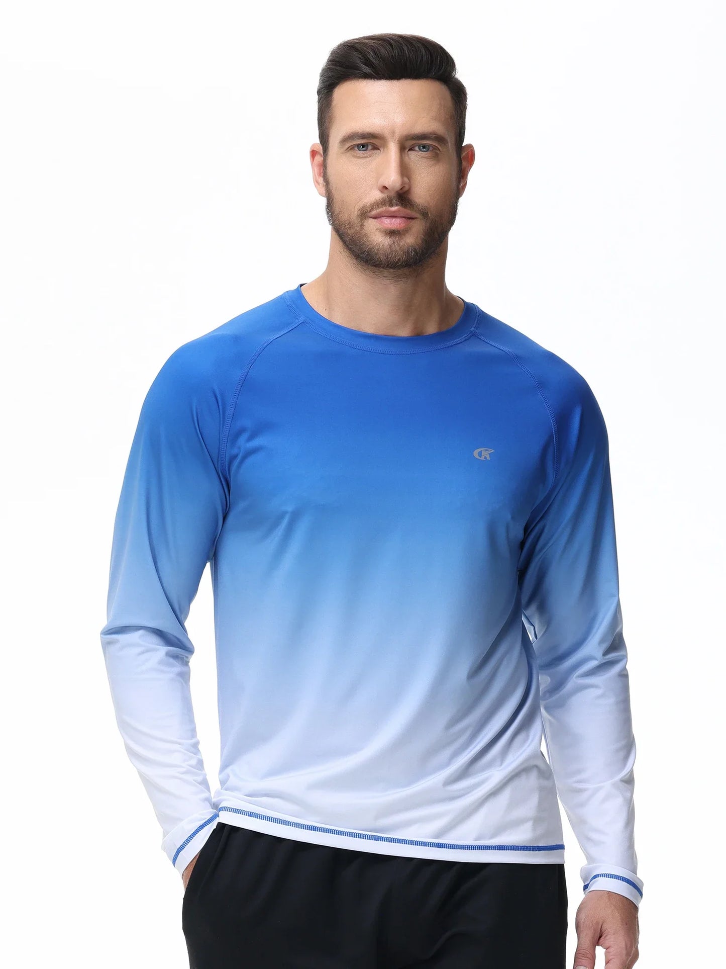 Summer Men's UPF 50+ Beach Swimming T-Shirt, Quick Dry Long Sleeve Fashion Gradient Rash Guard Tops for Sport Fishing Hiking
