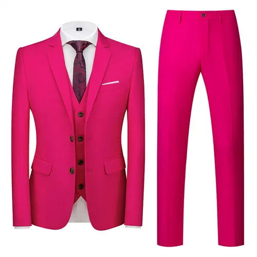 2026 New Men's Suit 3-Piece, Wedding Party Dress Jacket Vest Trousers, Fashion Slim Fit Blazer Waistcoat Pants Red Blue Green