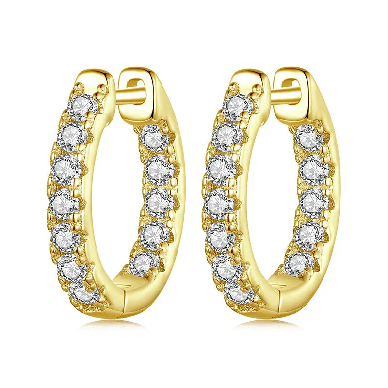 Platinum Plated Moissanite Hoop Earrings for Women, D Color Round Cut Lab Diamond 925 Silver Hypoallergenic Earrings