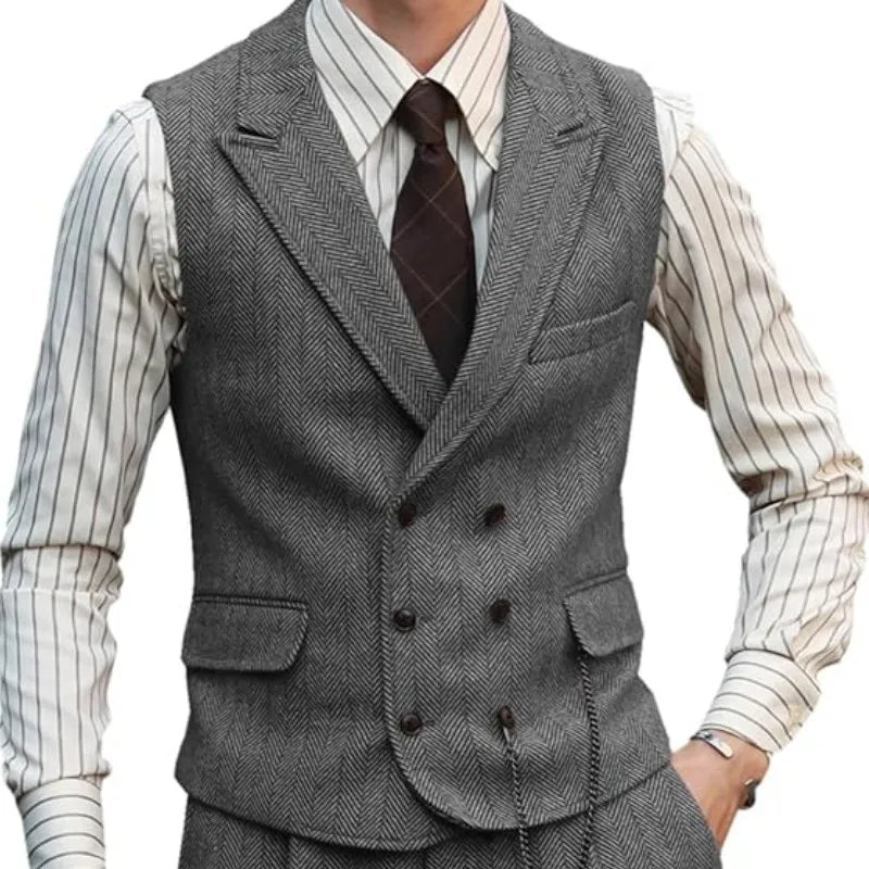 Men Vest Brown Suede Leather Gentleman Business Waistcoat Vintage Regular Slim Business Banquet Men Suit Vest