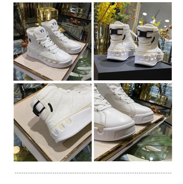 American European Fashion Casual Shoes Men High-top Sneaker Boots Cowhide Comfortable Leather Ankle Boots Lace-up Flat Trainers
